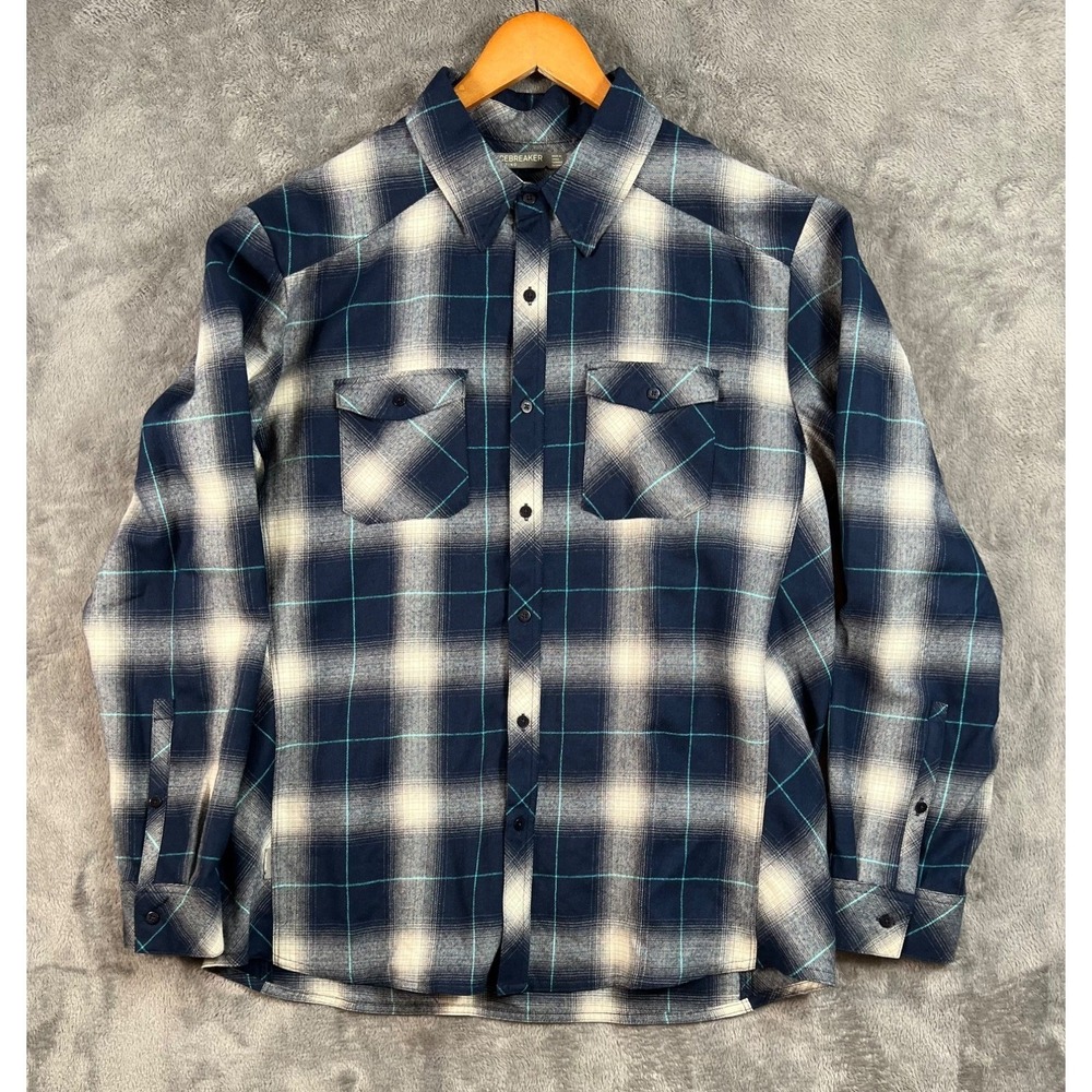 Icebreaker Merino Wool Shirt Mens XL Plaid Flannel Outdoor Hiking Blue